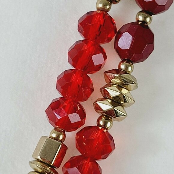 Red & Gold Beaded Necklaces Set Of 2 Infinity Style No Clasp 38"ea Artisan Made - Picture 4 of 6